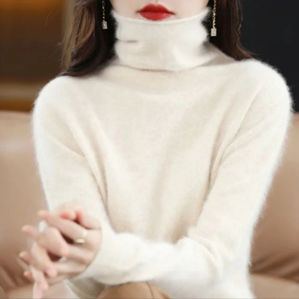 High Collar Mink Cashmere Sweater Women's Pullover - Picture 1 of 9
